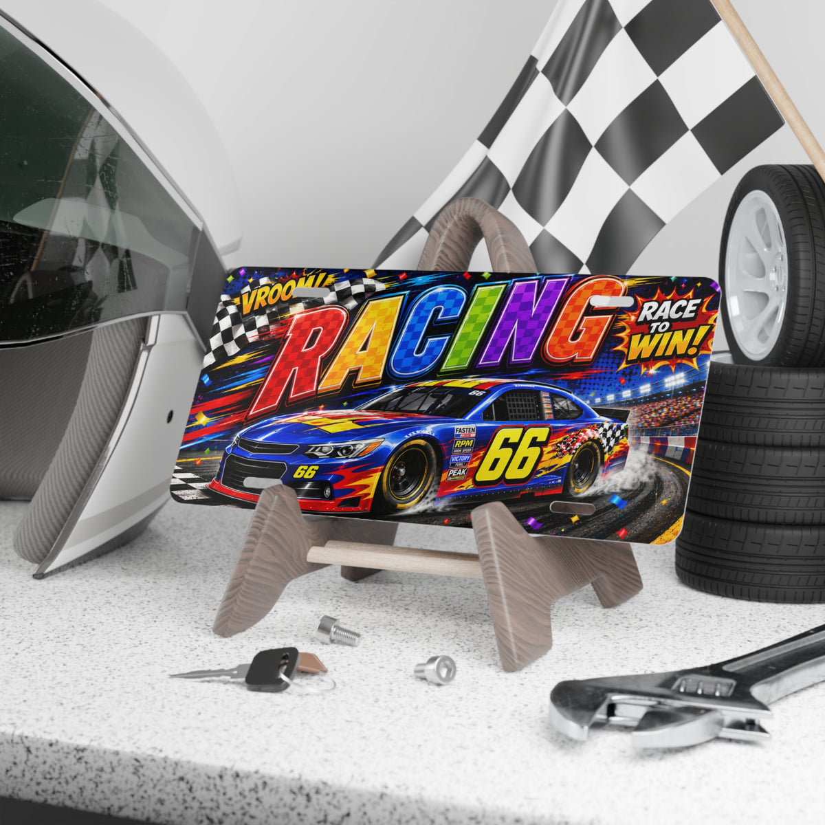 Racing Car Number 66 Vanity Plate | Metal License Plate