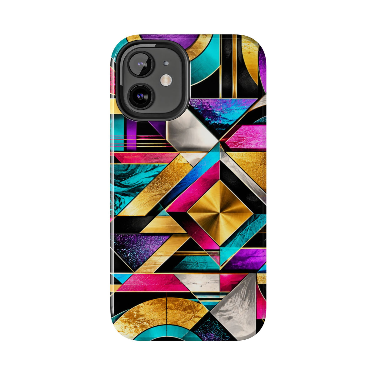 Geometric Art Deco Tough Phone Case — Vibrant Gold, Teal & Magenta Pattern