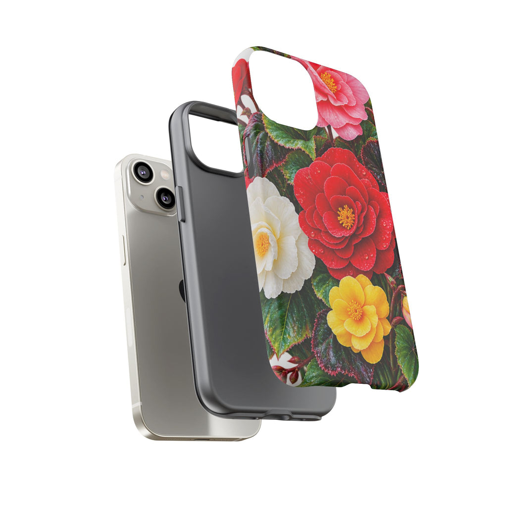 Floral Begonia Phone Case — Vibrant Red, Pink & Yellow Blossom Protective Cover