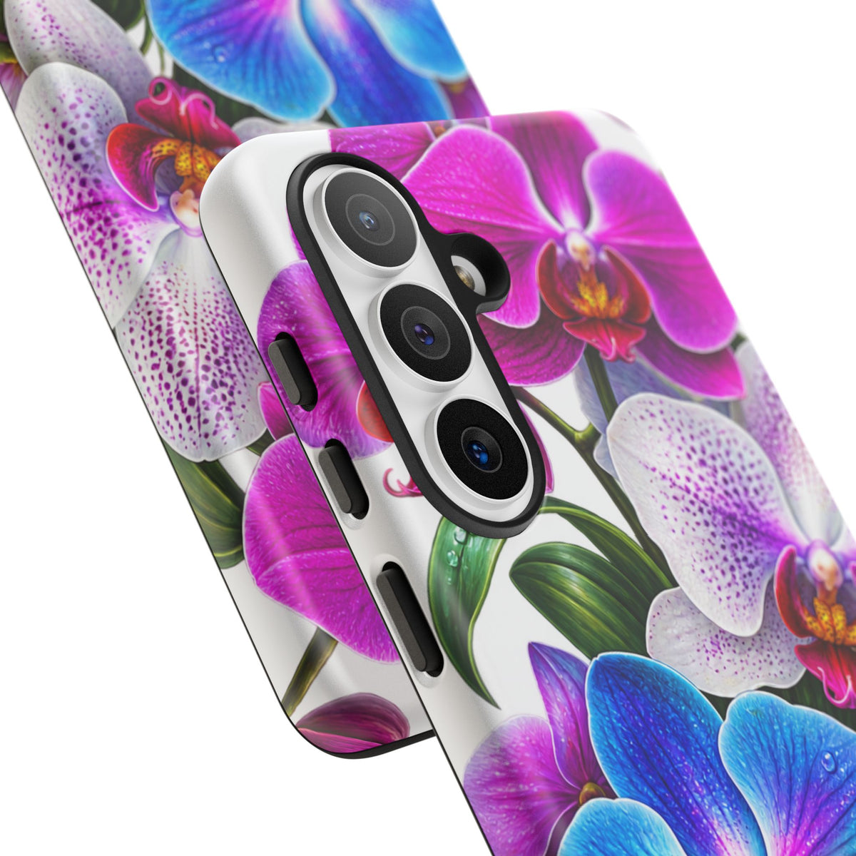 Orchid Floral Tough Phone Case – Vibrant Blue & Pink Orchid Protective Cover