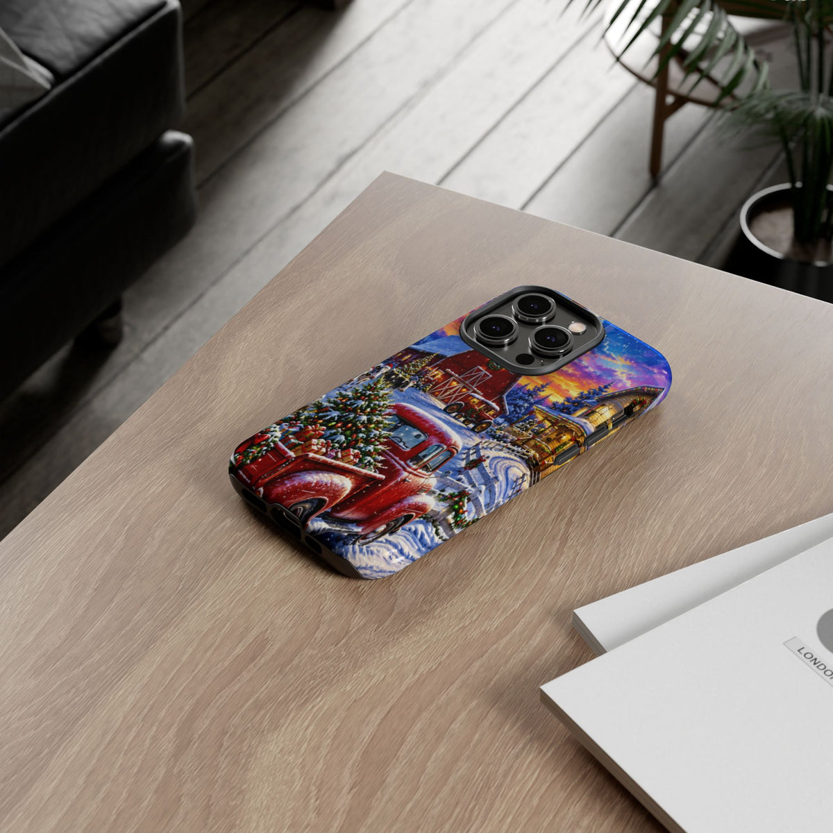 Christmas Farm Phone Case — Vintage Red Truck in Snowy Holiday Scene