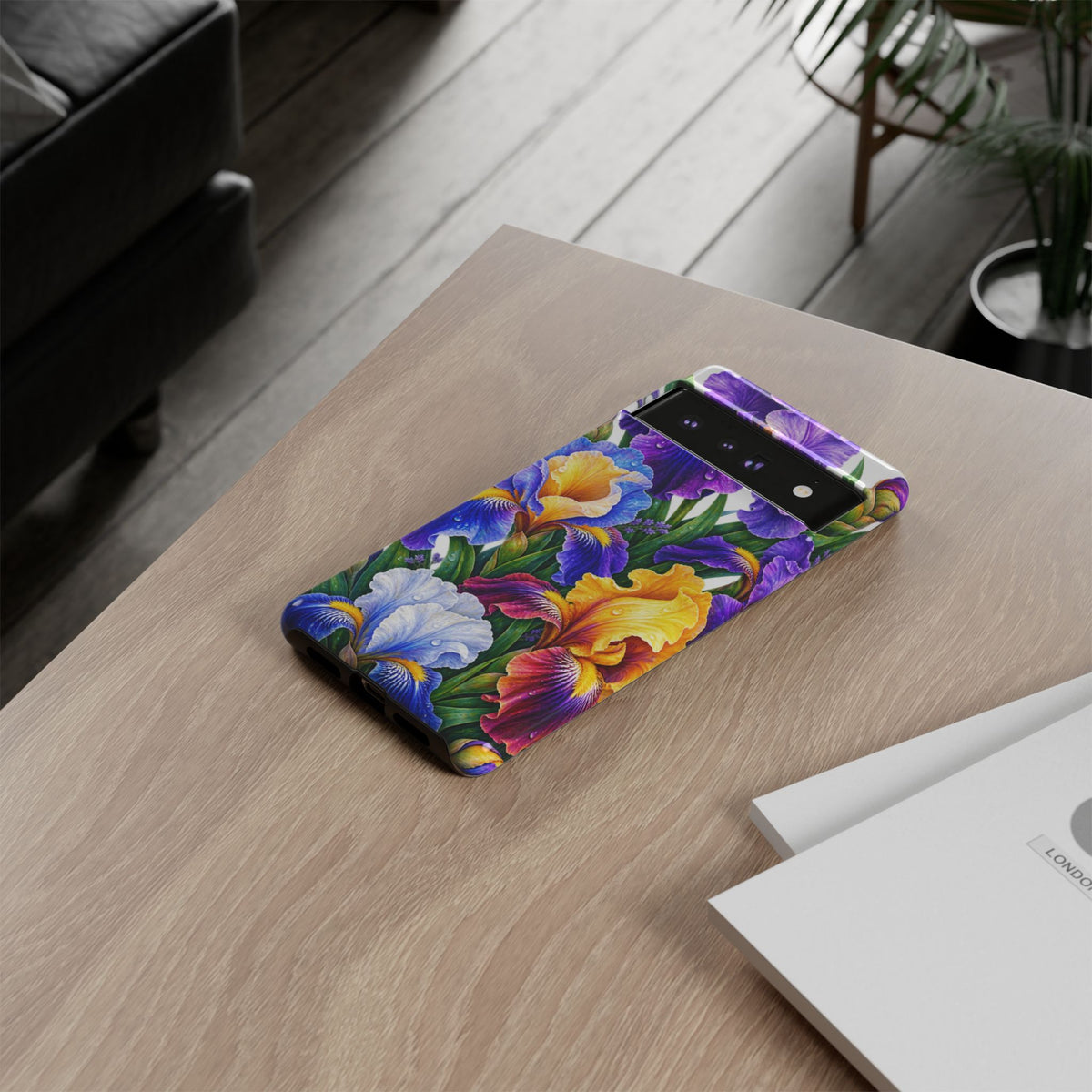 Floral Iris Tough Phone Case — Colorful Watercolor Iris Protective Cover