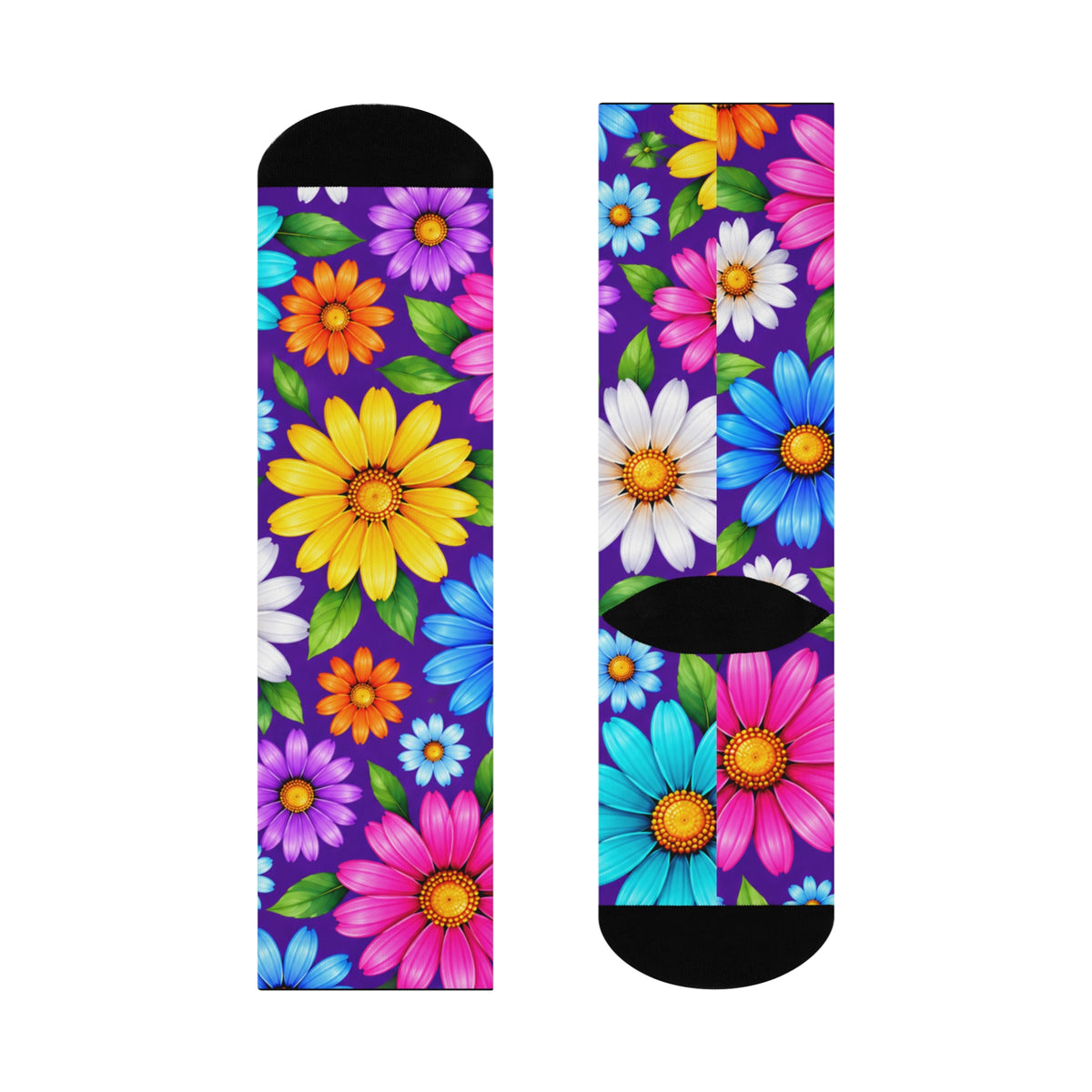 Floral Burst Cushioned Crew Socks — Colorful Daisy Garden Comfort