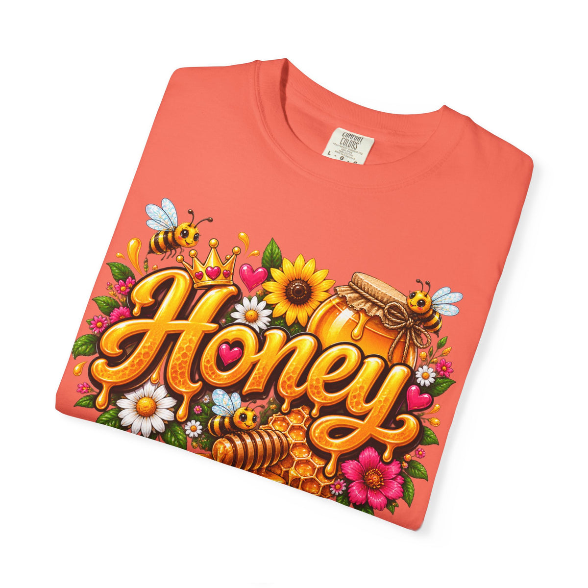 Honey Graphic Black T-Shirt — “Honey Never Spoils” Vintage Floral Bee Tee