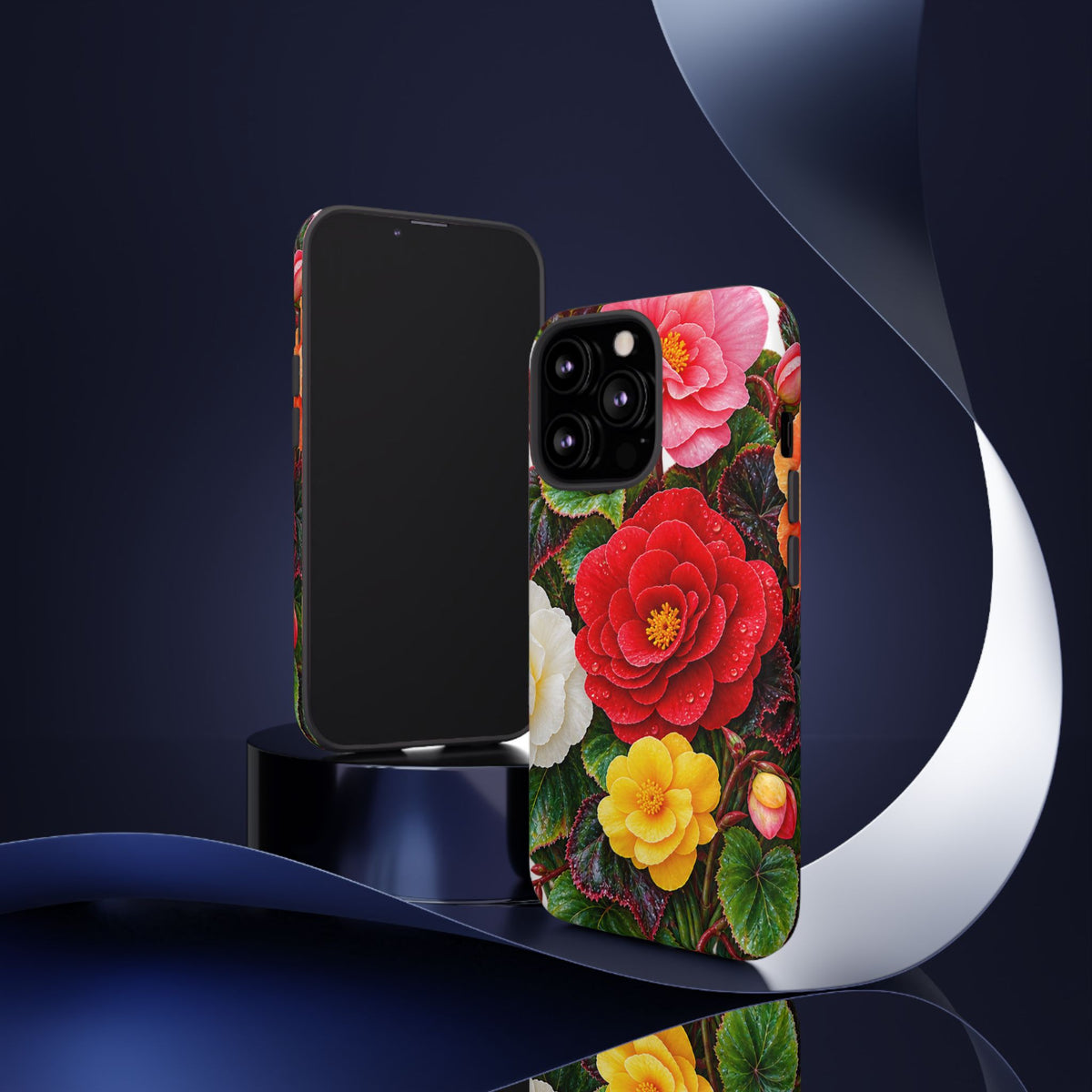 Floral Begonia Phone Case — Vibrant Red, Pink & Yellow Blossom Protective Cover