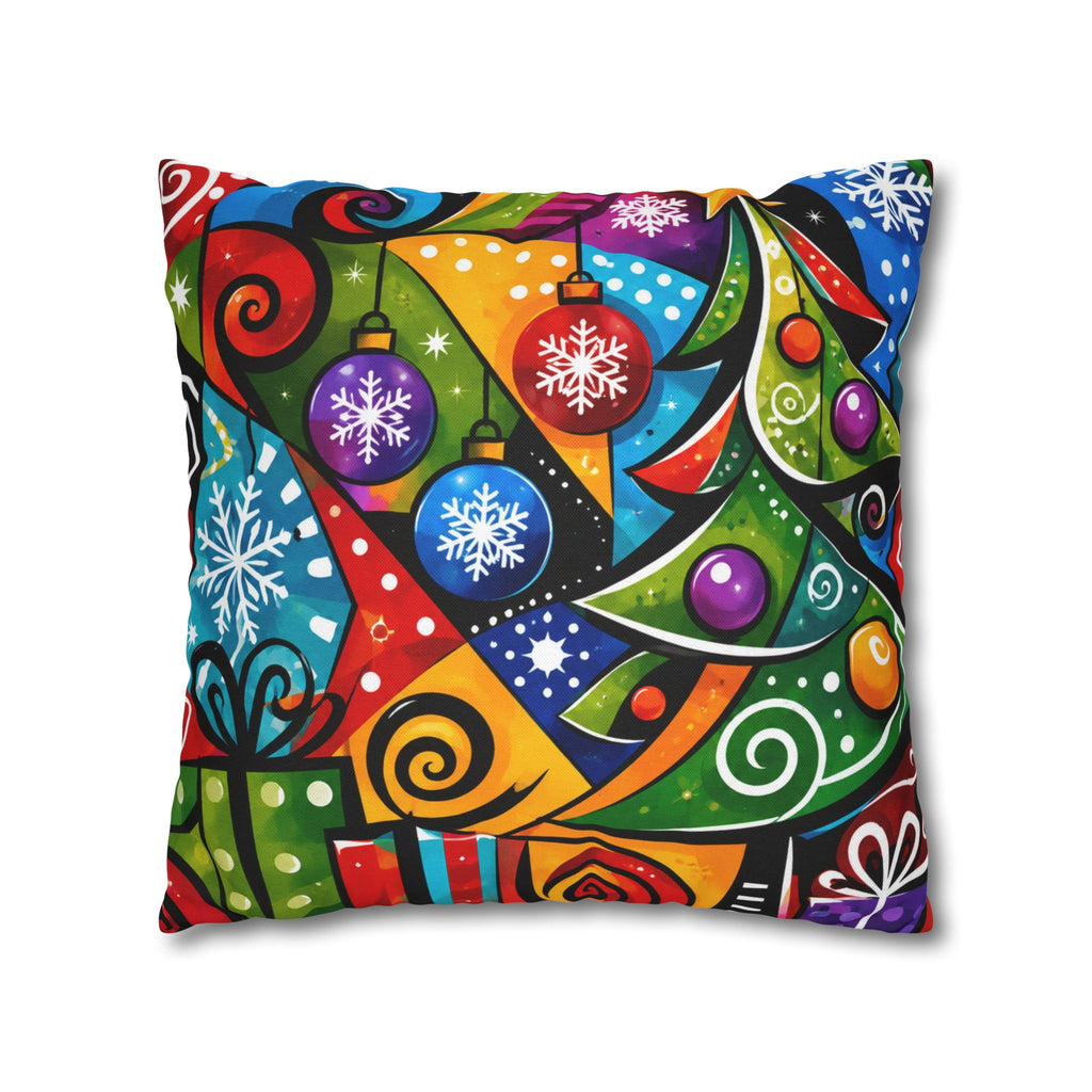 Colorful Abstract Christmas Tree Pillowcase — Festive Holiday Throw Pillow Cover