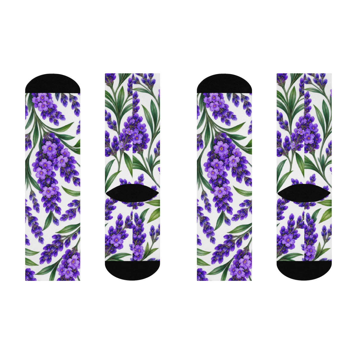 Lavender Bloom Cushioned Crew Socks — Floral Purple Lavender Pattern