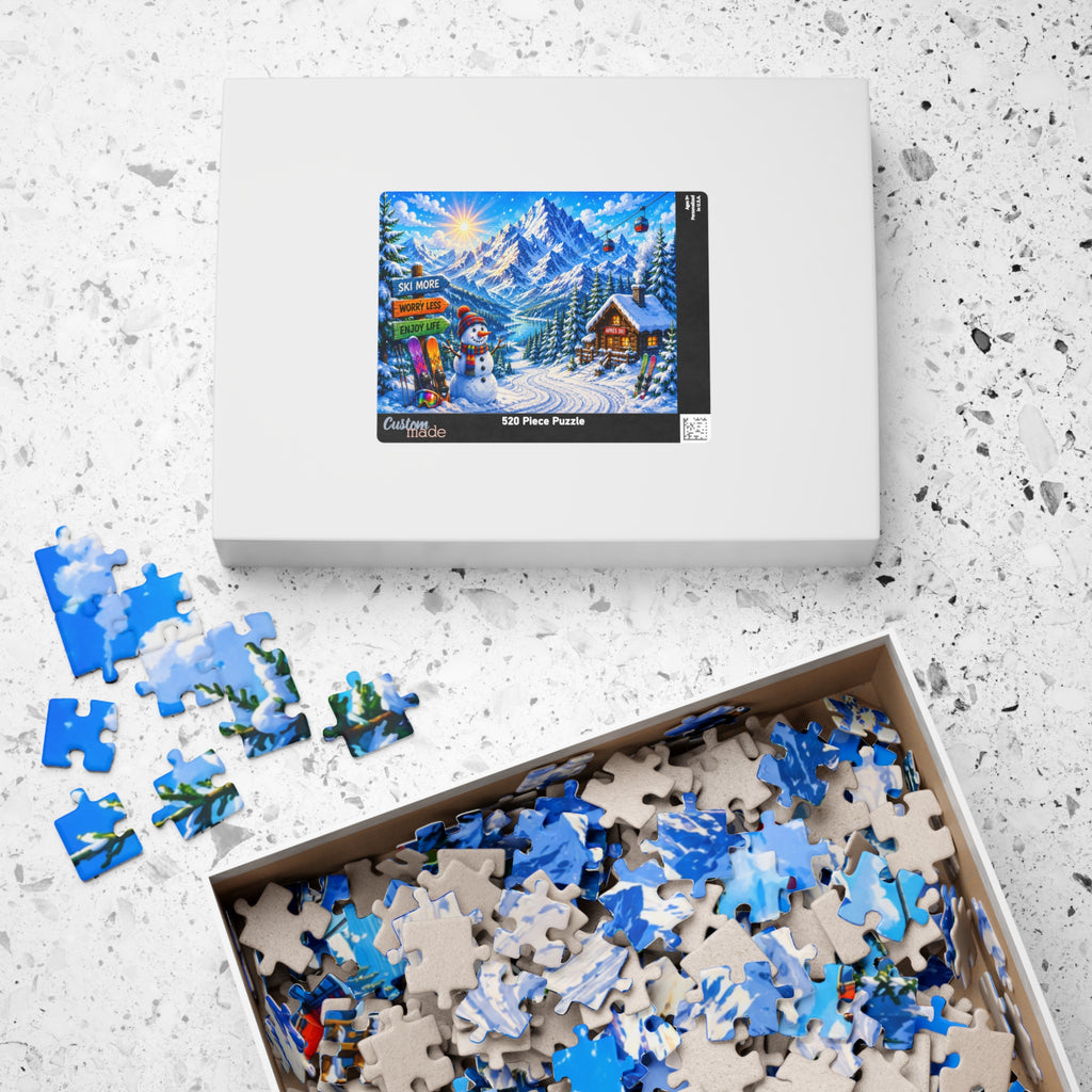 Snowy Mountain Ski Resort Puzzle 520-piece | Winter Scene Jigsaw