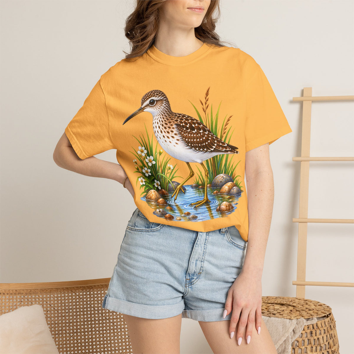Shorebird Illustration T-Shirt — Marsh Sandpiper Graphic Tee
