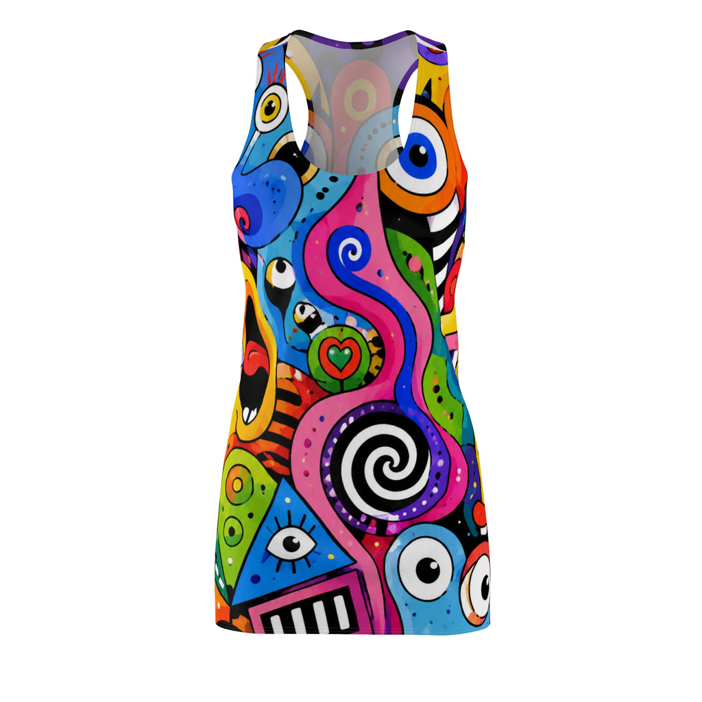 Racerback Dress — Colorful Abstract Pop Art Faces AOP