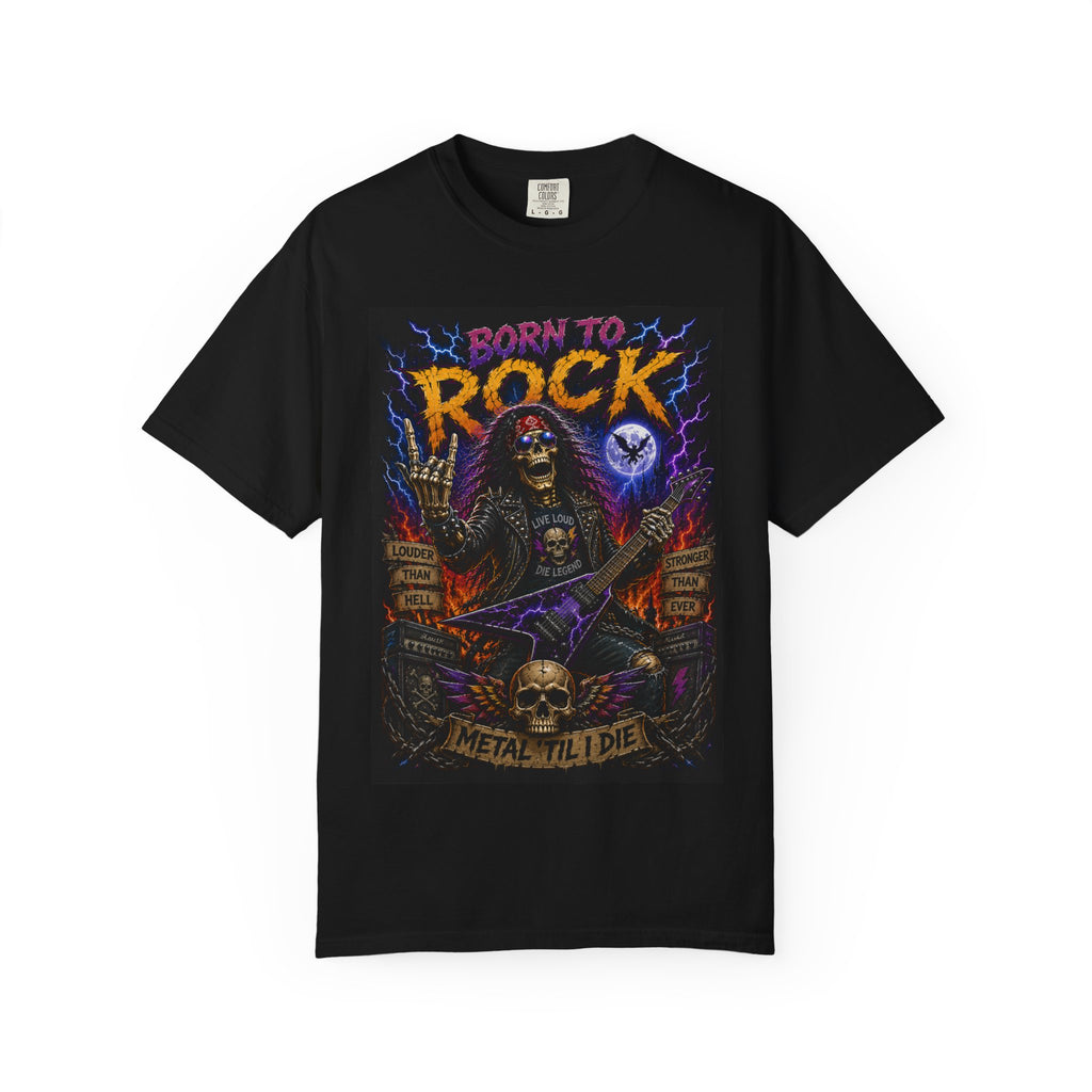 Born to Rock skeleton guitarist T-Shirt | Metal music tee