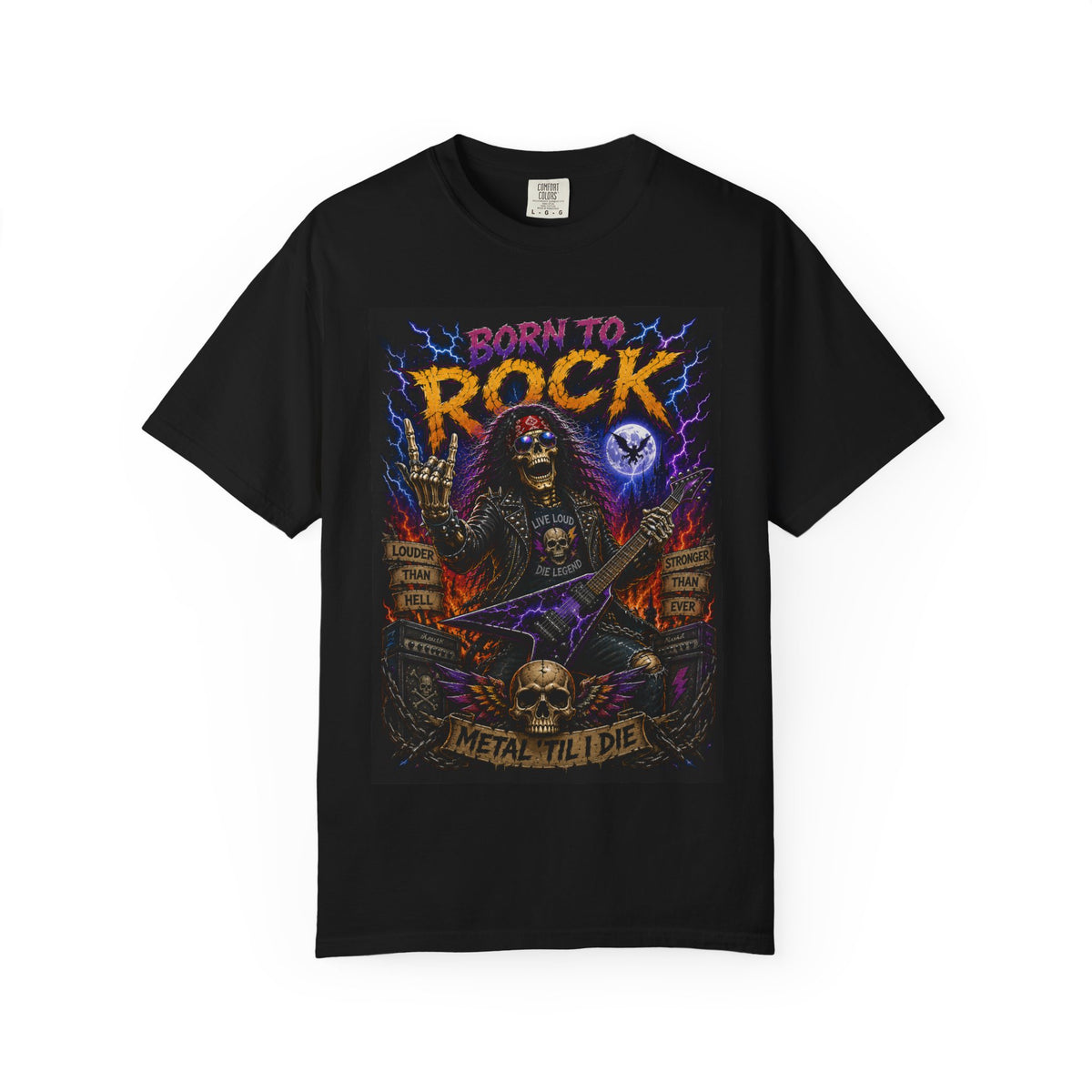Born to Rock skeleton guitarist T-Shirt | Metal music tee
