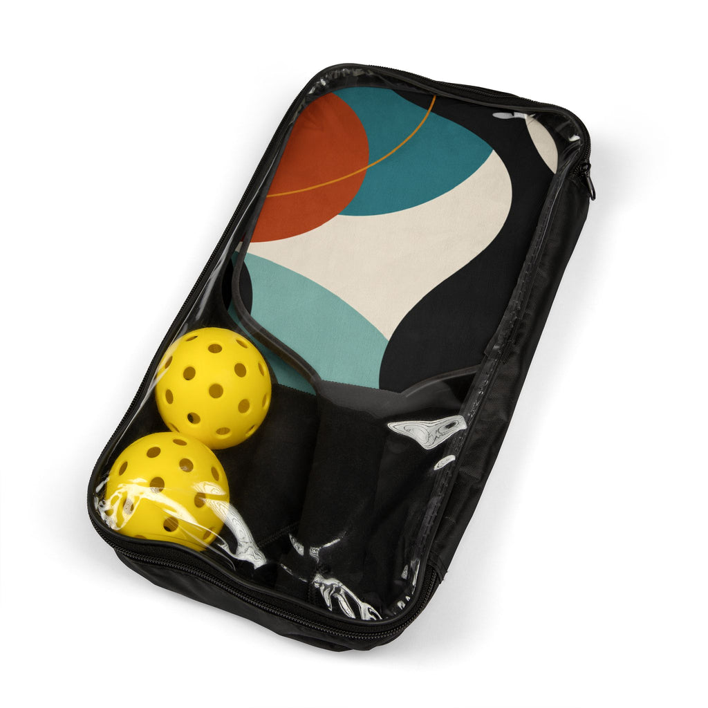 Abstract Retro Pickleball Paddle Set – Modern Midcentury Design Kit (2 Paddles + Balls)