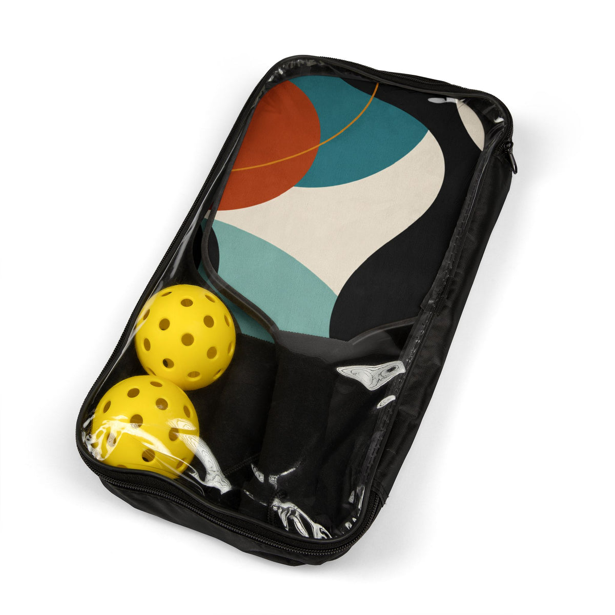 Abstract Retro Pickleball Paddle Set – Modern Midcentury Design Kit (2 Paddles + Balls)