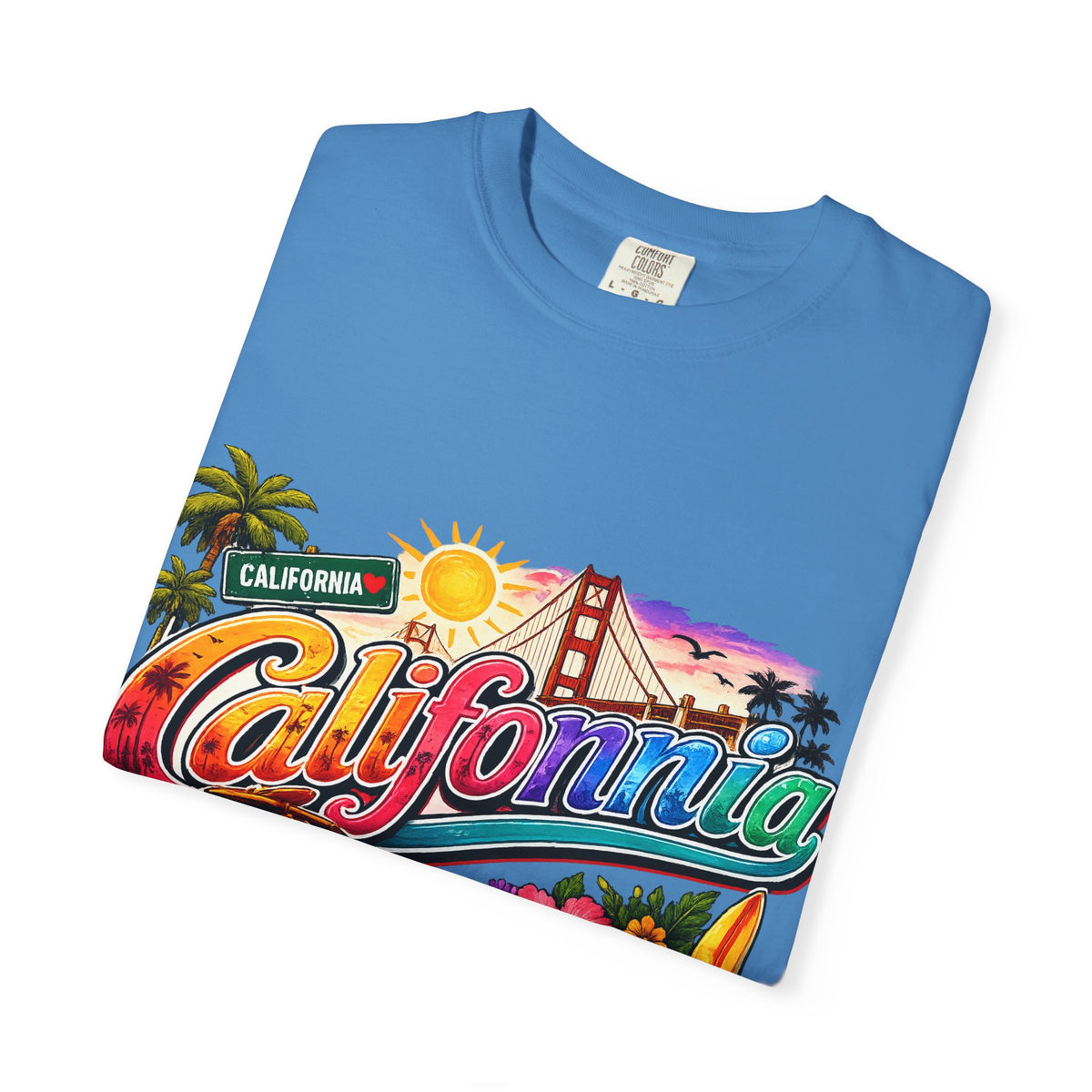 California Retro Sunset T-shirt | Golden Gate, Palm Trees & Surf