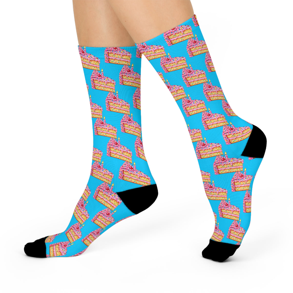 Birthday Cake Crew Socks — Colorful Party Slice Pattern Cushioned Socks