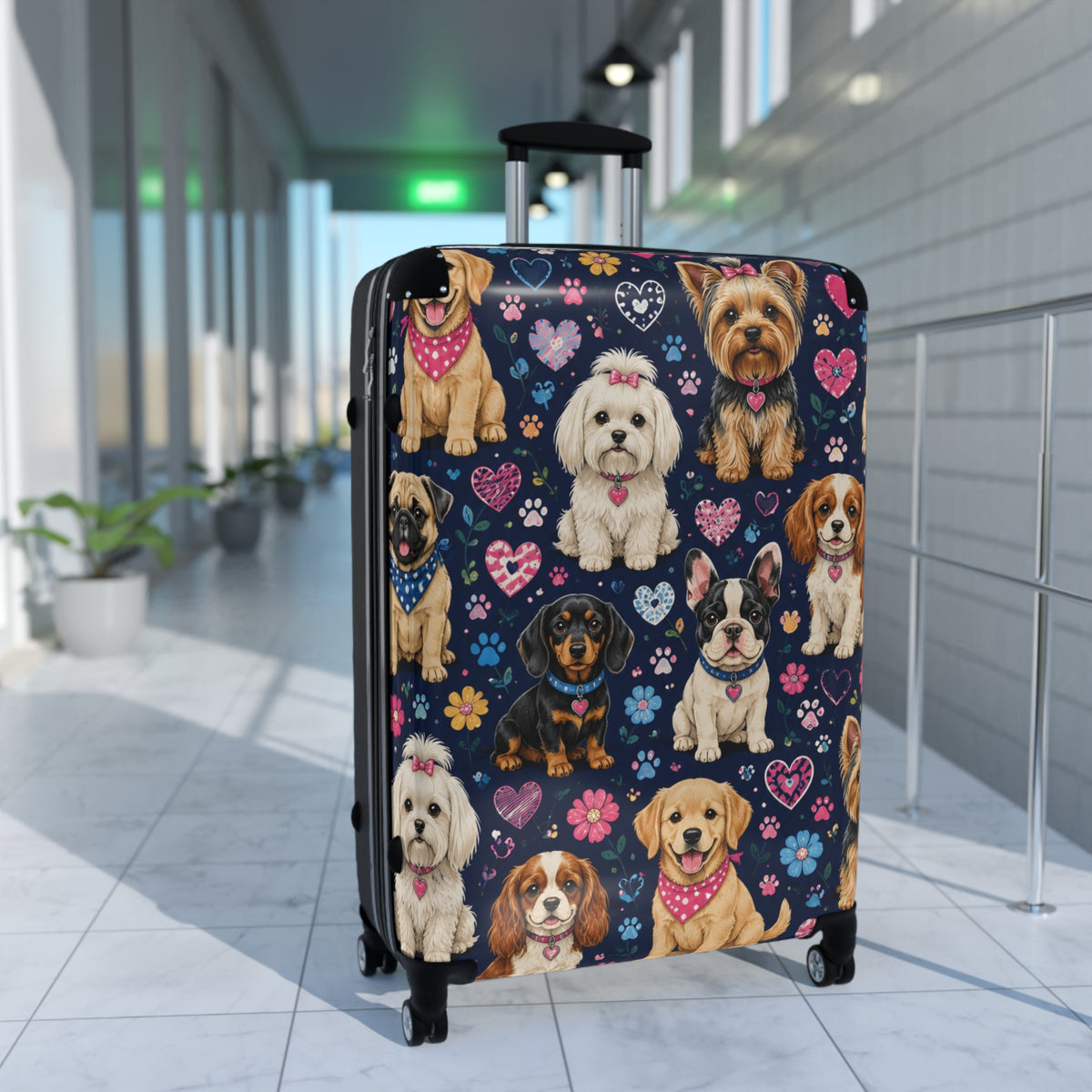 Cute Dog Pattern Carry-On Suitcase – Paw Print & Puppy Travel Luggage