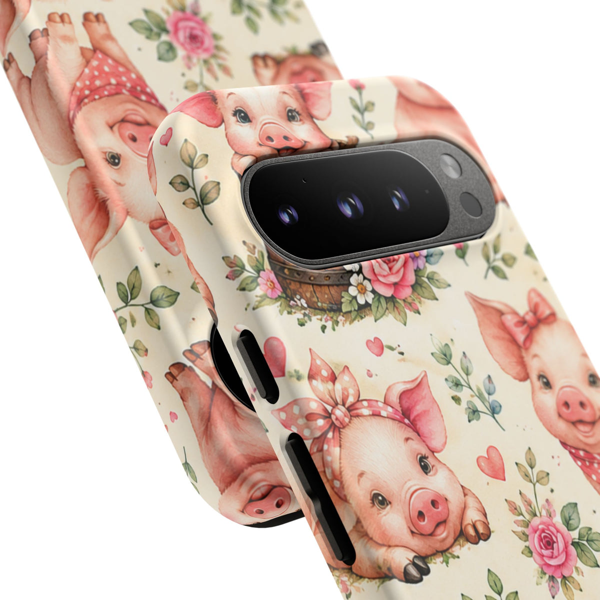 Cute Pink Piglet Phone Case — Vintage Floral Farm Animal iPhone Cover