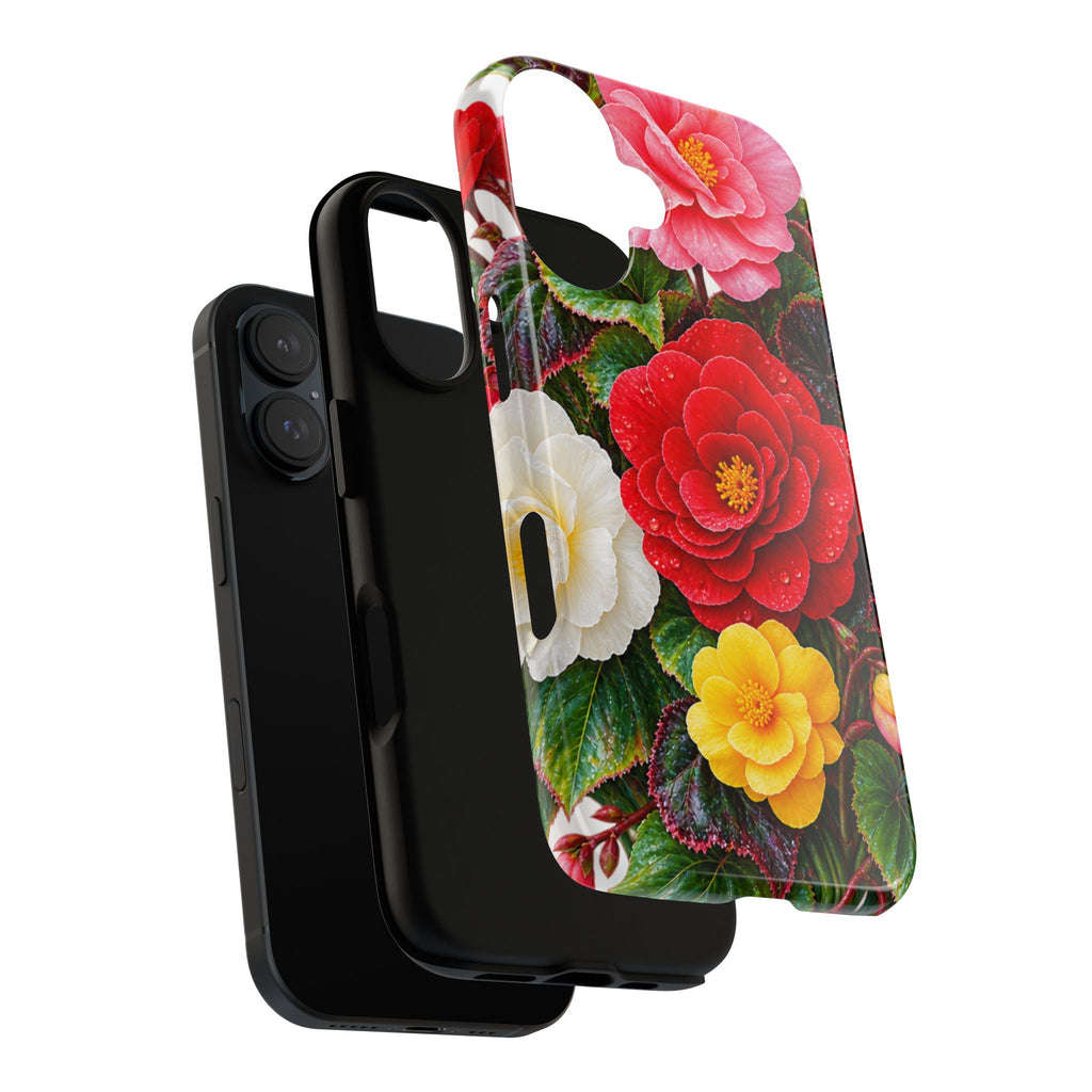 Floral Begonia Phone Case — Vibrant Red, Pink & Yellow Blossom Protective Cover