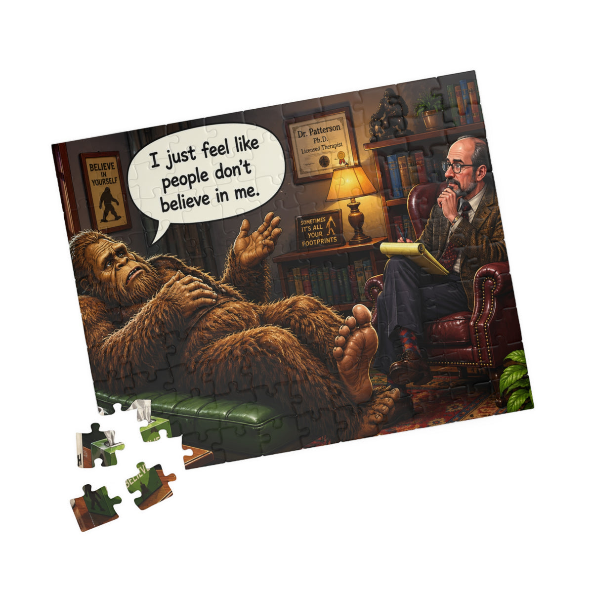 Bigfoot Therapy Puzzle — Humorous 110/252/520/1014-Piece Jigsaw ("I Just Feel Like People Don’t Believe in Me")