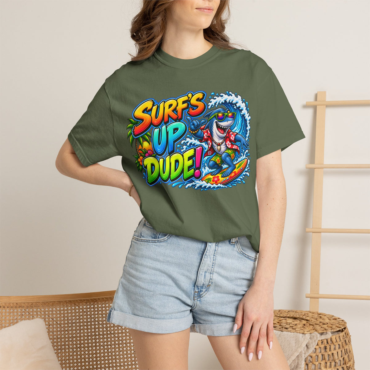 Surf's Up Dude! Surf Shark Graphic T-Shirt