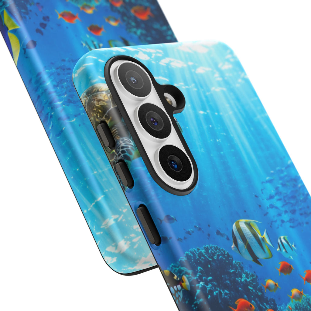 Underwater Ocean Life Tough Phone Case — Coral Reef & Sea Turtle Protective Cover