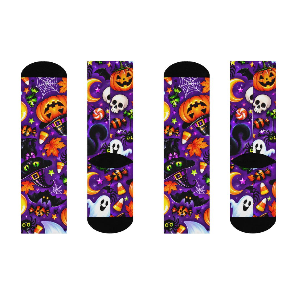 Halloween Cat & Pumpkin Crew Socks — Cushioned Trick-or-Treat Pattern