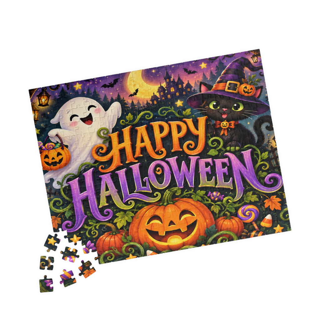 Happy Halloween Jigsaw Puzzle — Festive Pumpkin, Ghost & Witch Cat Puzzle (110/252/520/1014 pcs)