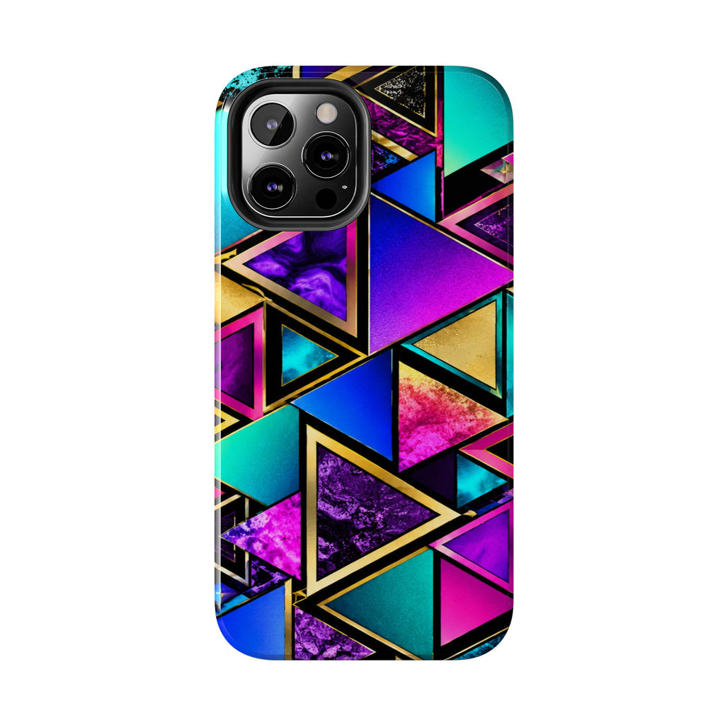 Geometric Neon Triangles Tough Phone Case
