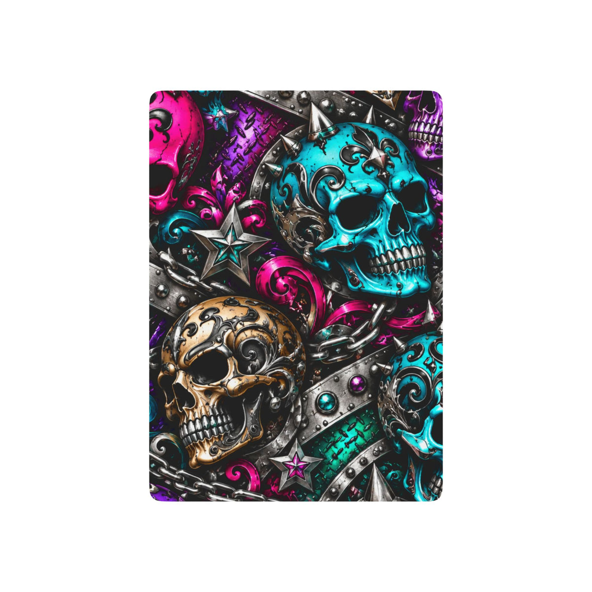 Skull-Pattern Poker Playing Cards — Neon Day of the Dead Design