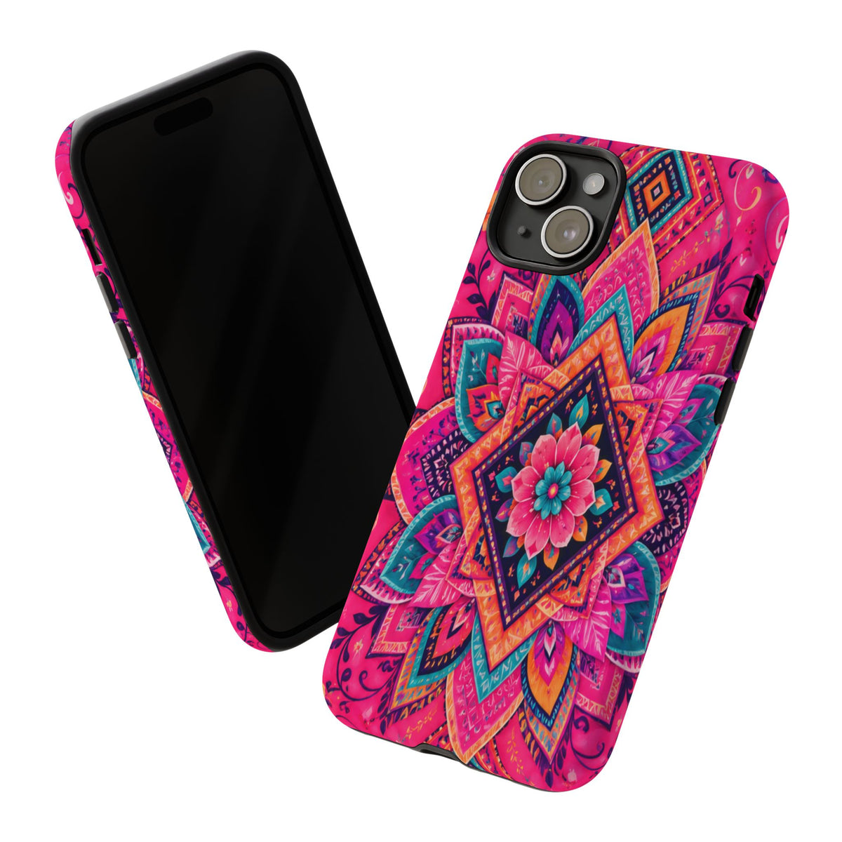 Floral Mandala Tough Phone Case — Pink Boho Protective Cover