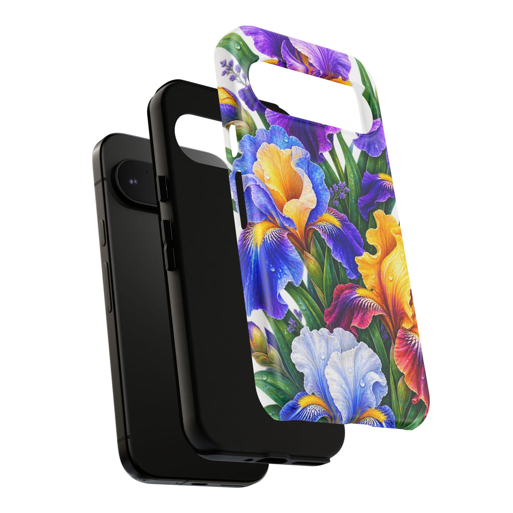 Floral Iris Tough Phone Case — Colorful Watercolor Iris Protective Cover