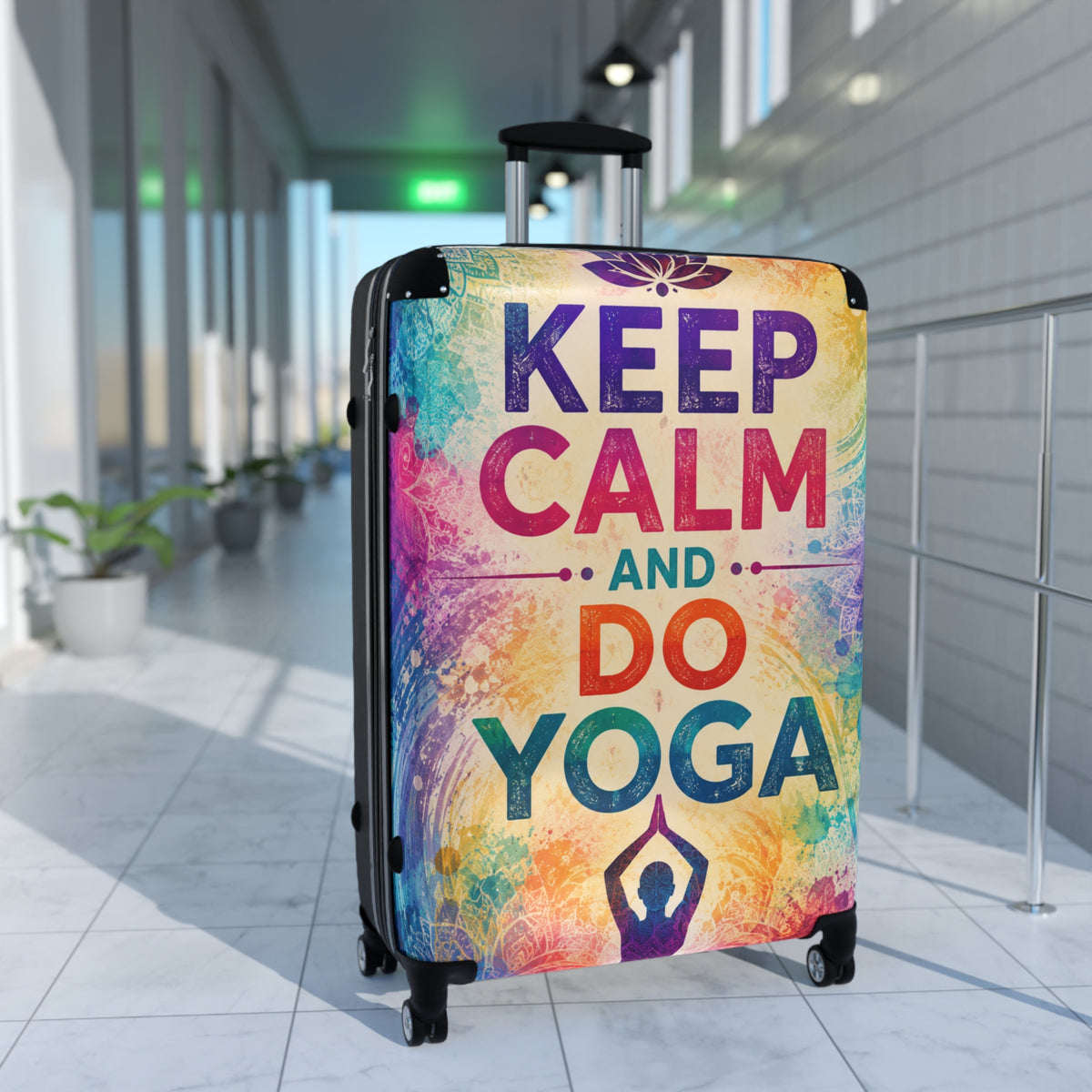 Keep Calm and Do Yoga Carry-On Suitcase — Colorful Yoga Travel Luggage