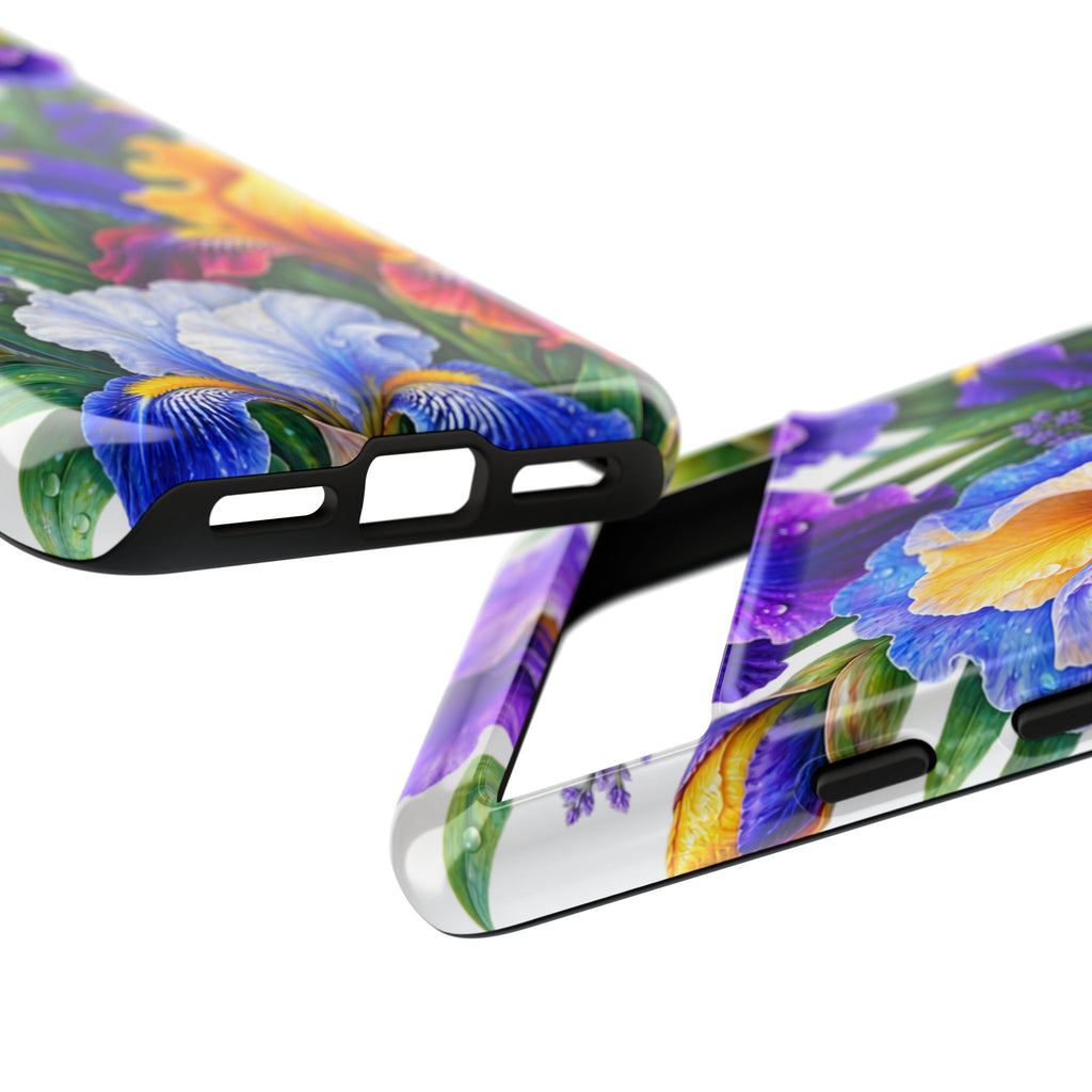 Floral Iris Tough Phone Case — Colorful Watercolor Iris Protective Cover