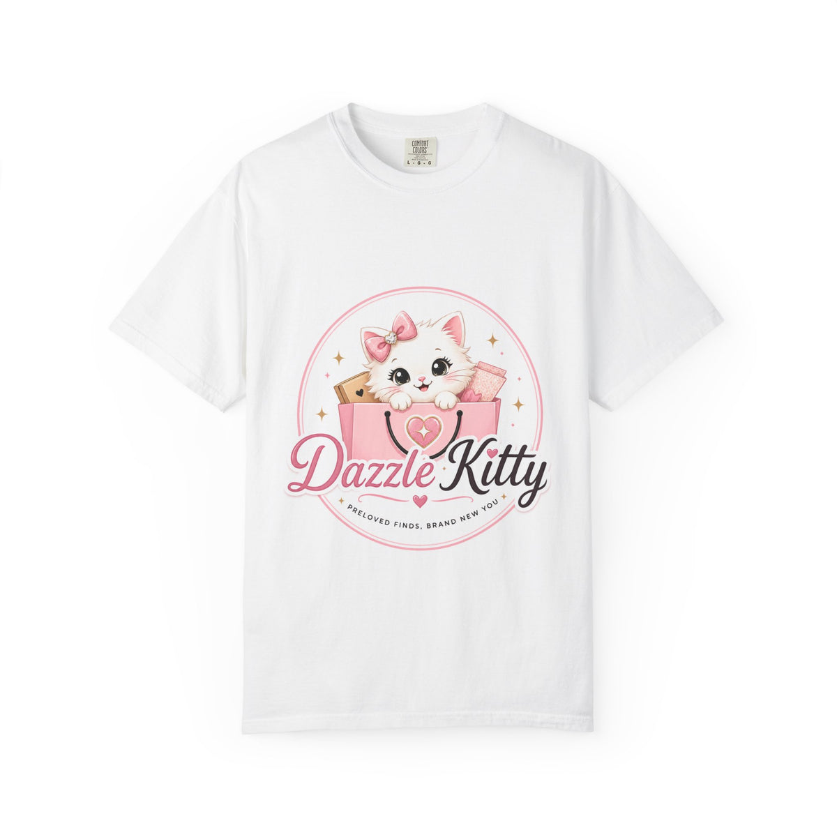 Dazzle Kitty cat illustration T-shirt | pink bow heart logo