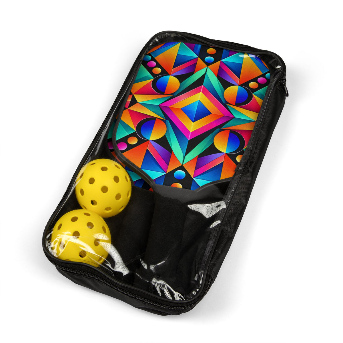 Pickleball Paddle Set — Colorful Geometric Neon Design Pickleball Kit (2 Paddles + 2 Balls)