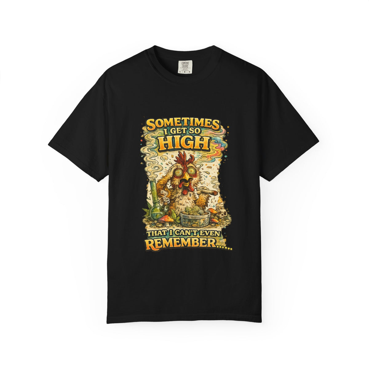 Sometimes I Get So High chicken illustration T-shirt | psychedelic farm design