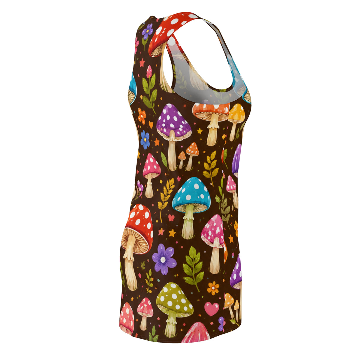 Mushroom Garden Racerback Dress – Colorful Toadstool Floral AOP