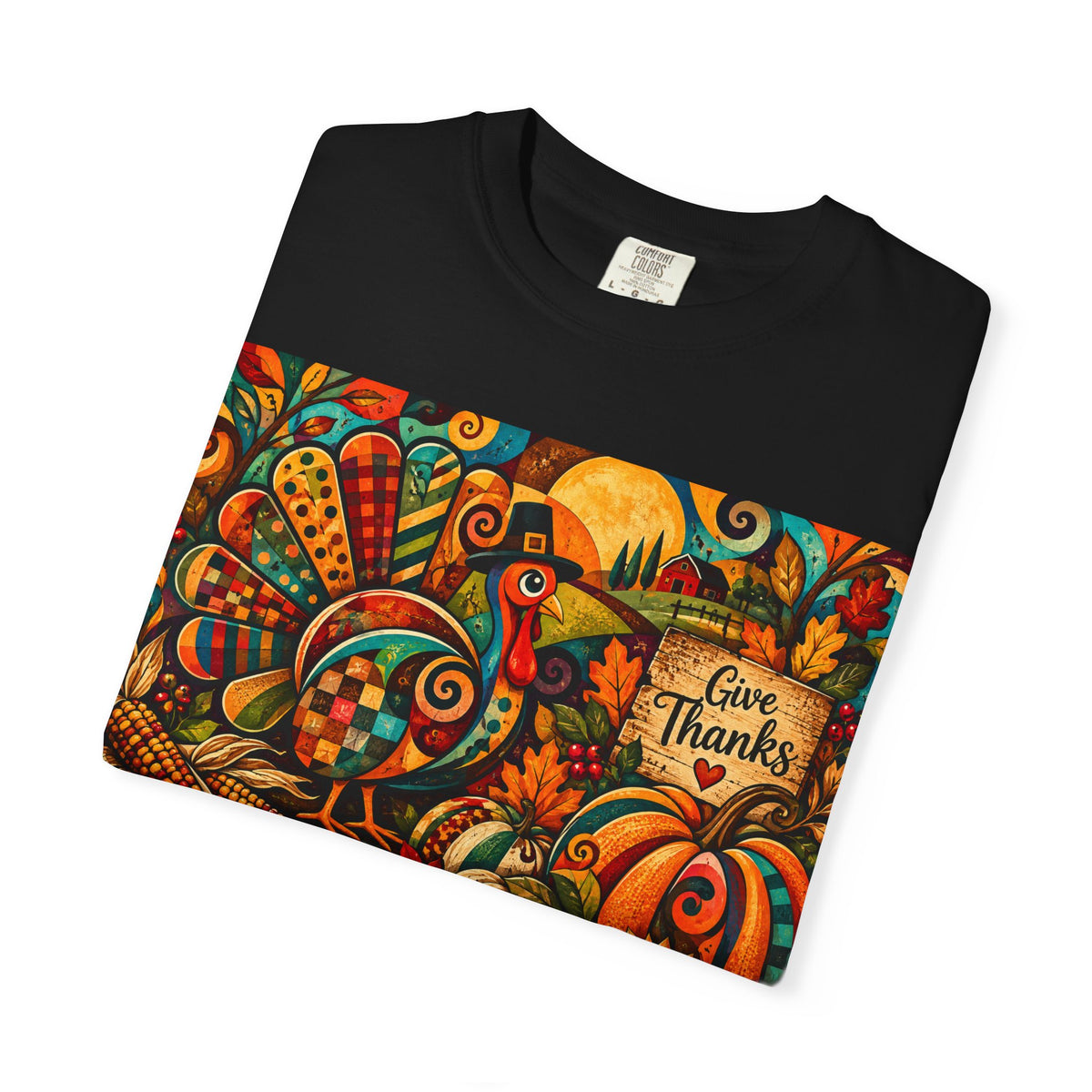 Thankful Harvest T-Shirt — Colorful Thanksgiving Turkey & Pumpkins
