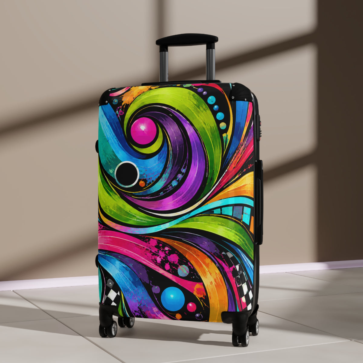 Colorful Swirl Carry-On Suitcase — Vibrant Abstract Travel Luggage