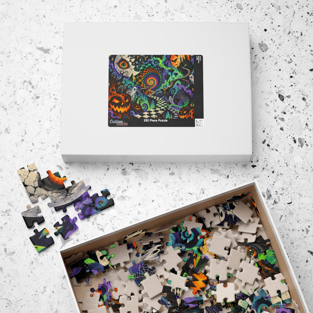 Halloween Spiral Jigsaw Puzzle — Psychedelic Pumpkin & Ghost 110/252/520/1014-Piece