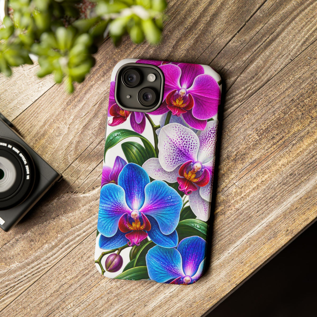 Orchid Floral Tough Phone Case – Vibrant Blue & Pink Orchid Protective Cover