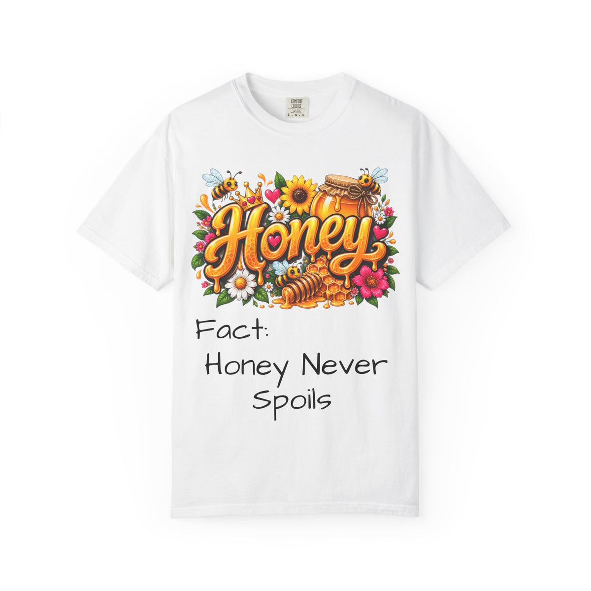 Honey Graphic T-Shirt — “Honey Never Spoils” Vintage Floral Bee Tee