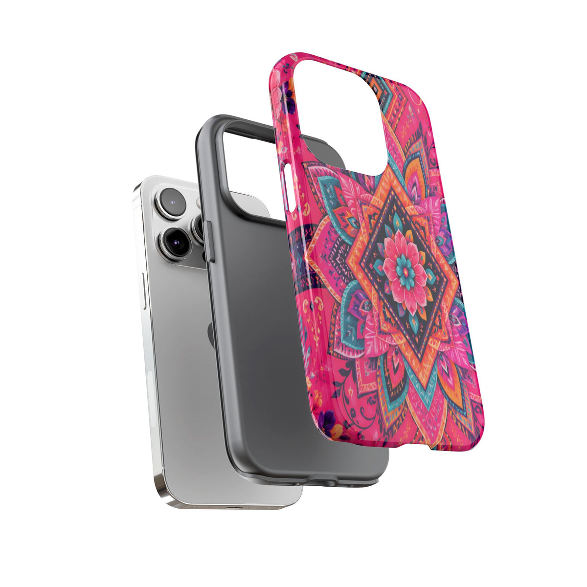 Floral Mandala Tough Phone Case — Pink Boho Protective Cover
