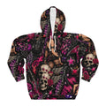 Rockabilly Skull & Rose Hoodie — All-Over Print Punk Pullover