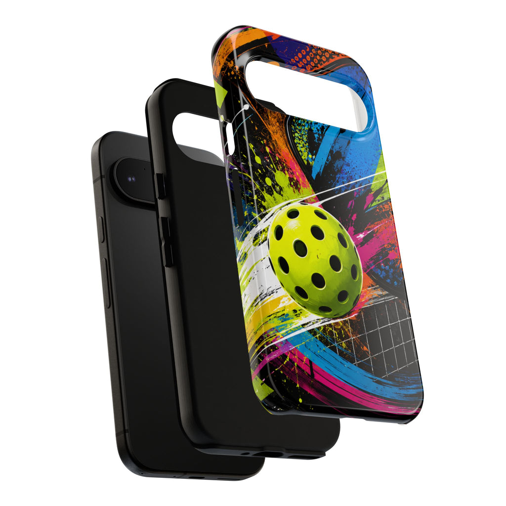 Pickleball Phone Case – Neon Paddle & Ball Splash Tough Case