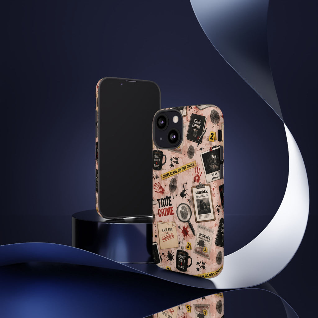 True Crime Pattern Phone Case – Detective Evidence, Crime Scene Tape & 'True Crime' Design