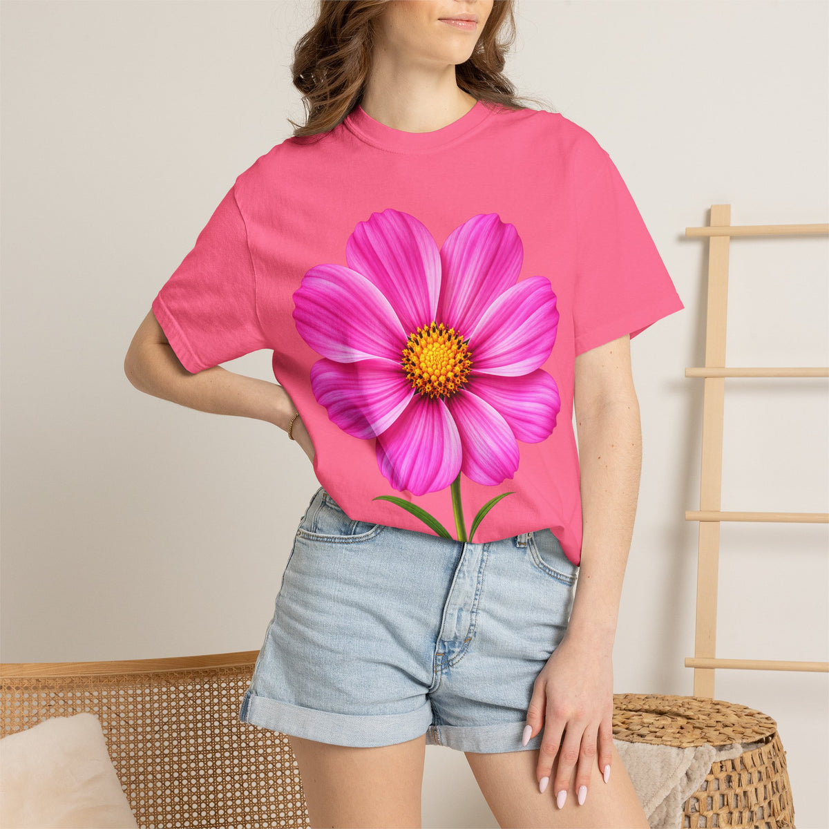 Pink Cosmos Flower T-shirt | Inspirational Back Quote