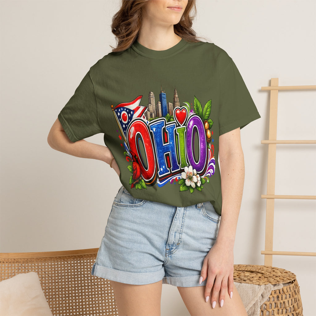 Ohio State Skyline Graphic T-shirt | State Flag Floral Design
