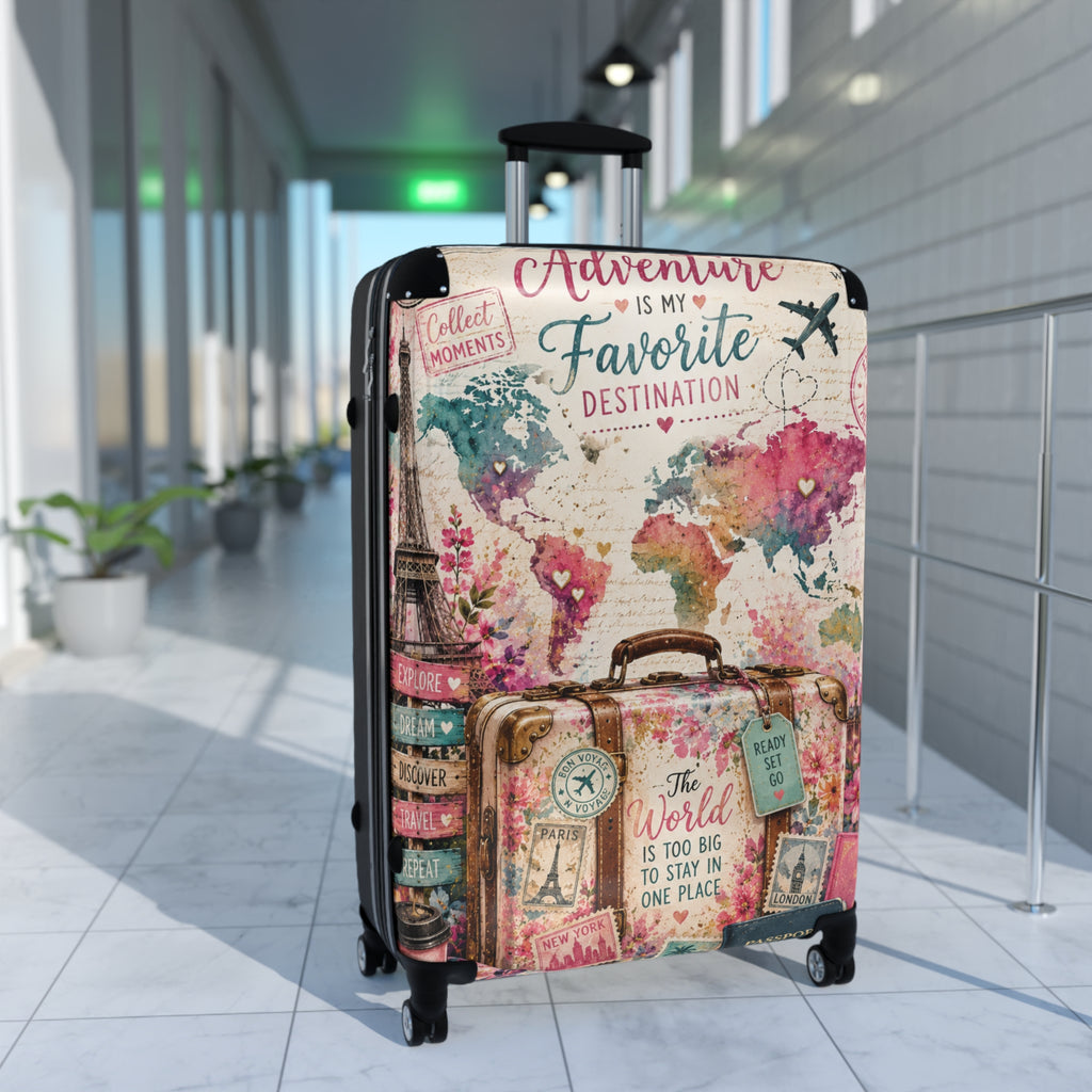 Adventure Is My Favorite Destination Suitcase — Vintage World Map Carry-On